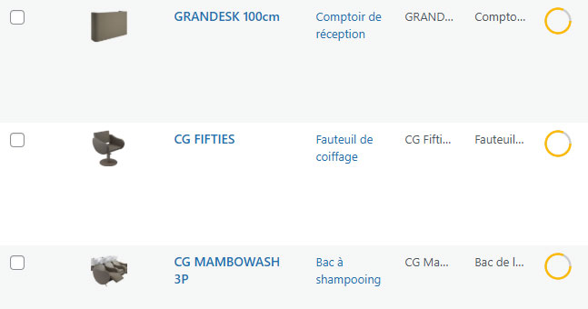 Liste produits salon coiffure.