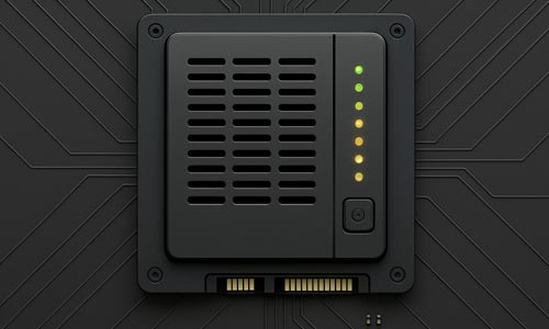 Carte mère avec composants électroniques et voyants.