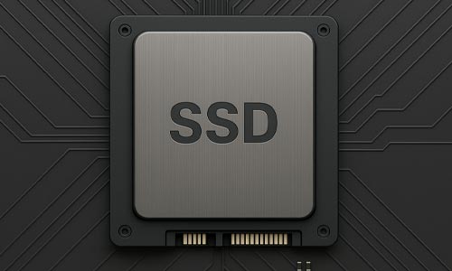 Gros plan sur un disque SSD gris.