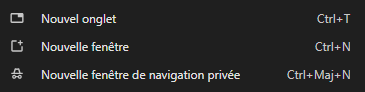 Raccourcis clavier pour fenêtres et onglets.
