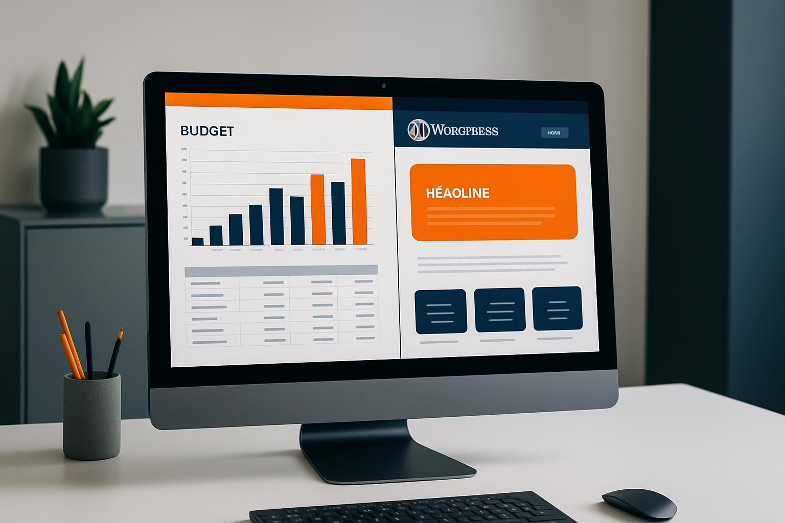 Budget refonte site WordPress en 2026 sur écran, ambiance professionnelle, performance
